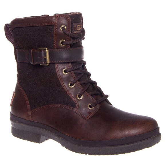 UGG Women's Dark Brown Kesey Leather Buckle Ankle Moto Boots Size 7 - Picture 1 of 9